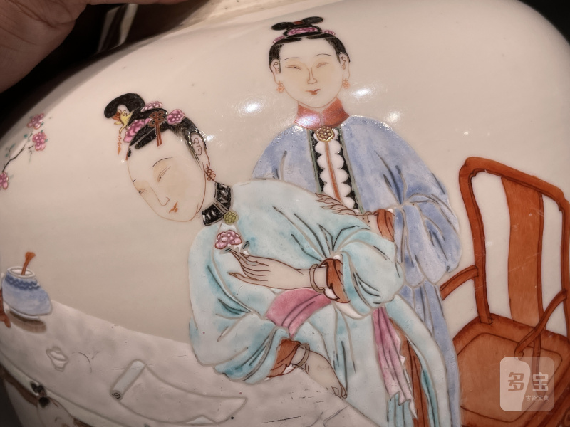 清雍正 粉彩教子图人物故事图罐 - 图7